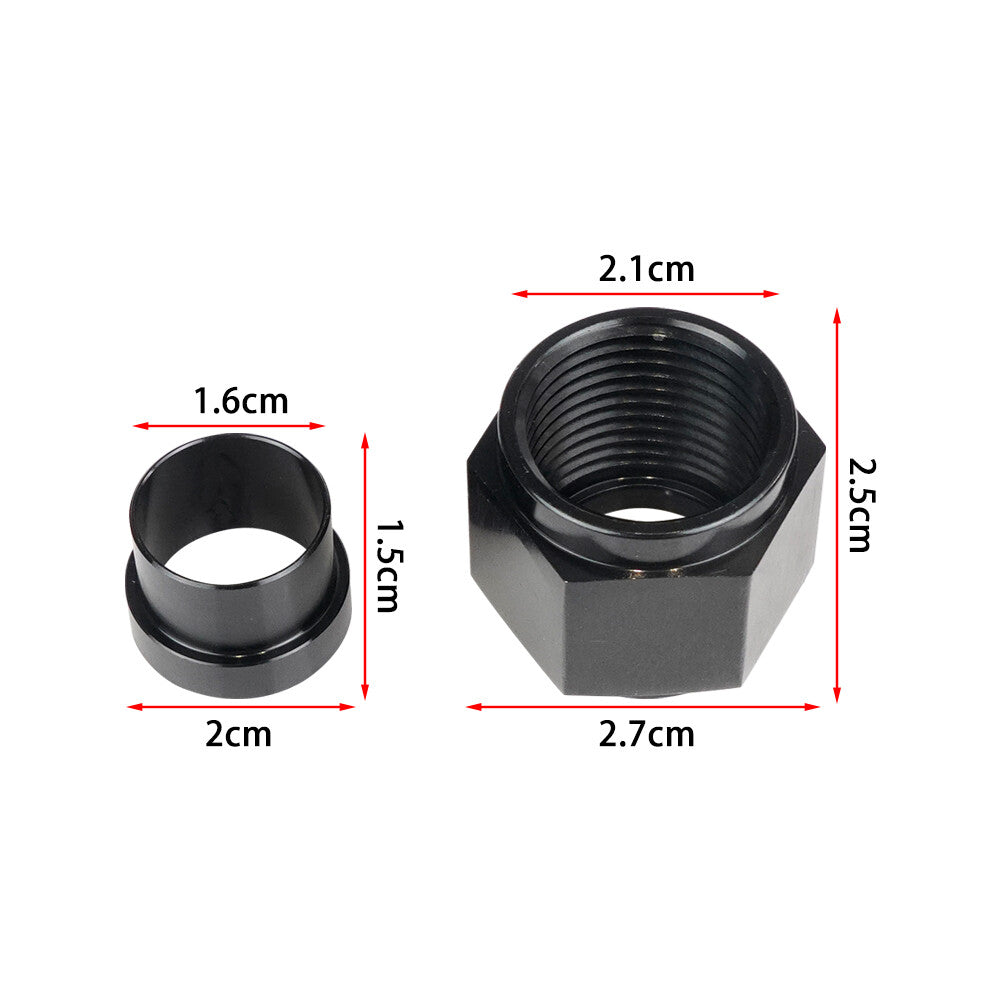 AN10 5/8 Hardline Tube Nut and Sleeve Pipe Fitting 10AN Adapter Black Aluminum