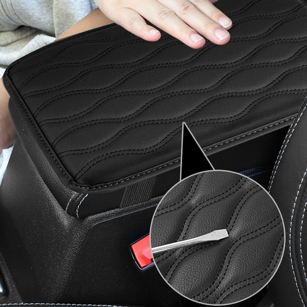 1-pack black car armrest mat cover, car center console box, polyurethane synthetic leather backrest cushion - n
