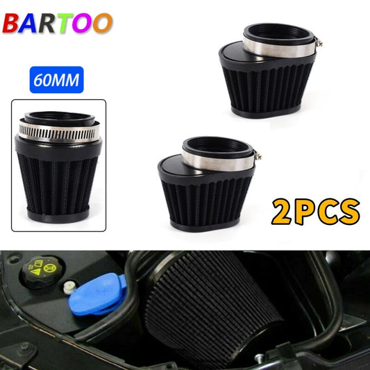 2PCS Universal Black 2.36in Motorcycle Air Intake Filter Cleaner Pod Replacement Q