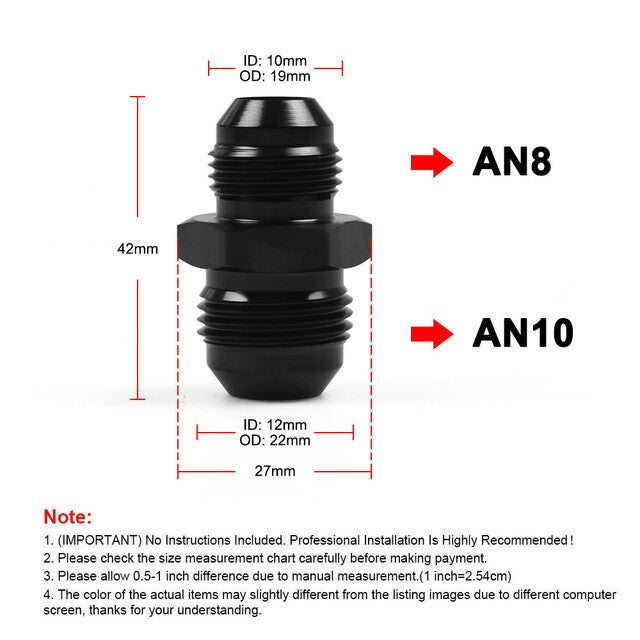 1-Pack - 10AN to - 8AN Male Gearbox Alliance Black Aluminum
