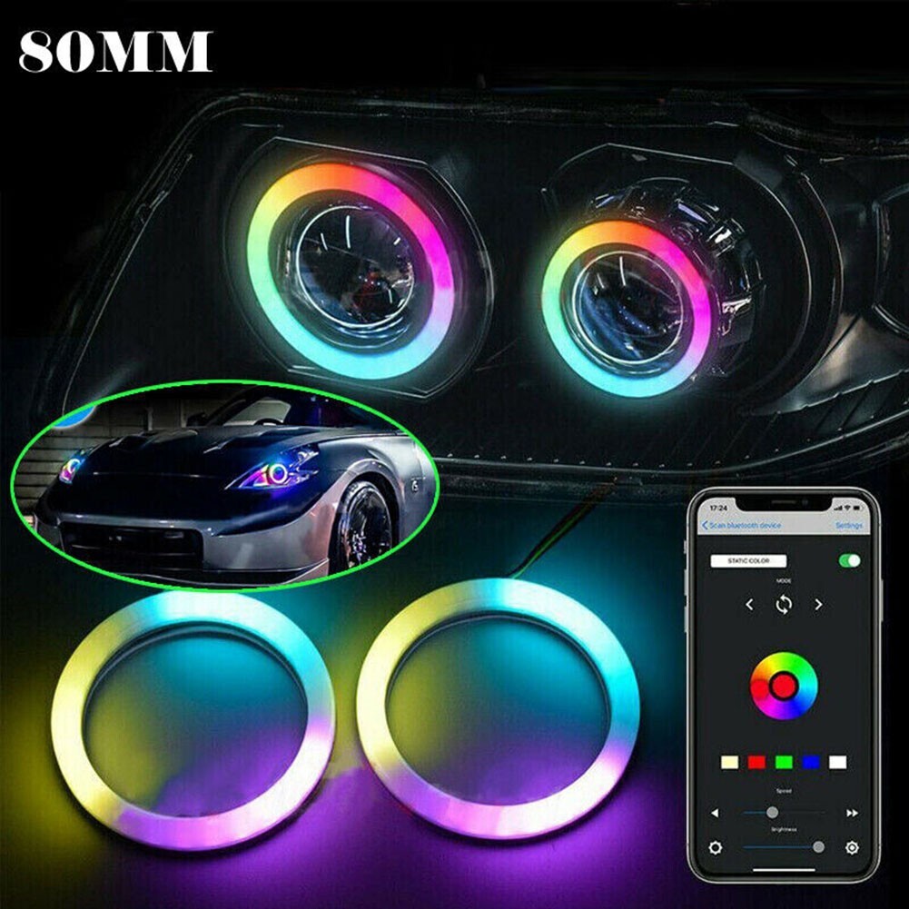 1Pair RGB 80MM LED Guide Eyes Rings for Car Headlight Retrofit v