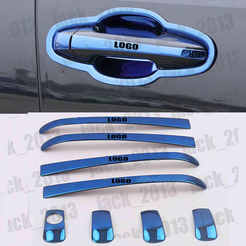 Blue Steel Chrome Door Handle Stripes Cover Trim For 2015-2019 for Toyota Highlander