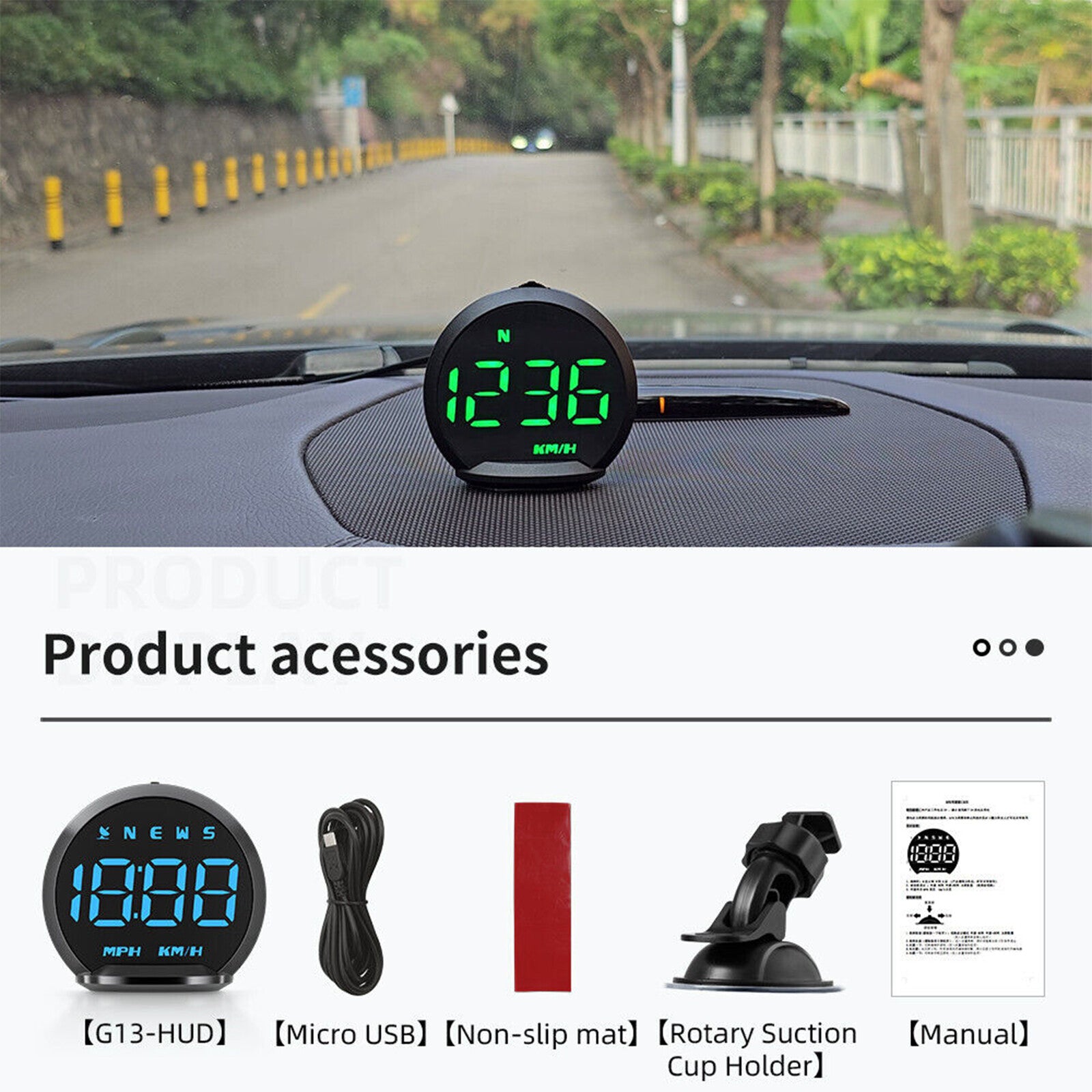 MPH KMH HUD Overspeed Alarm Compass Car GPS Speedometer Digital Head-Up Display