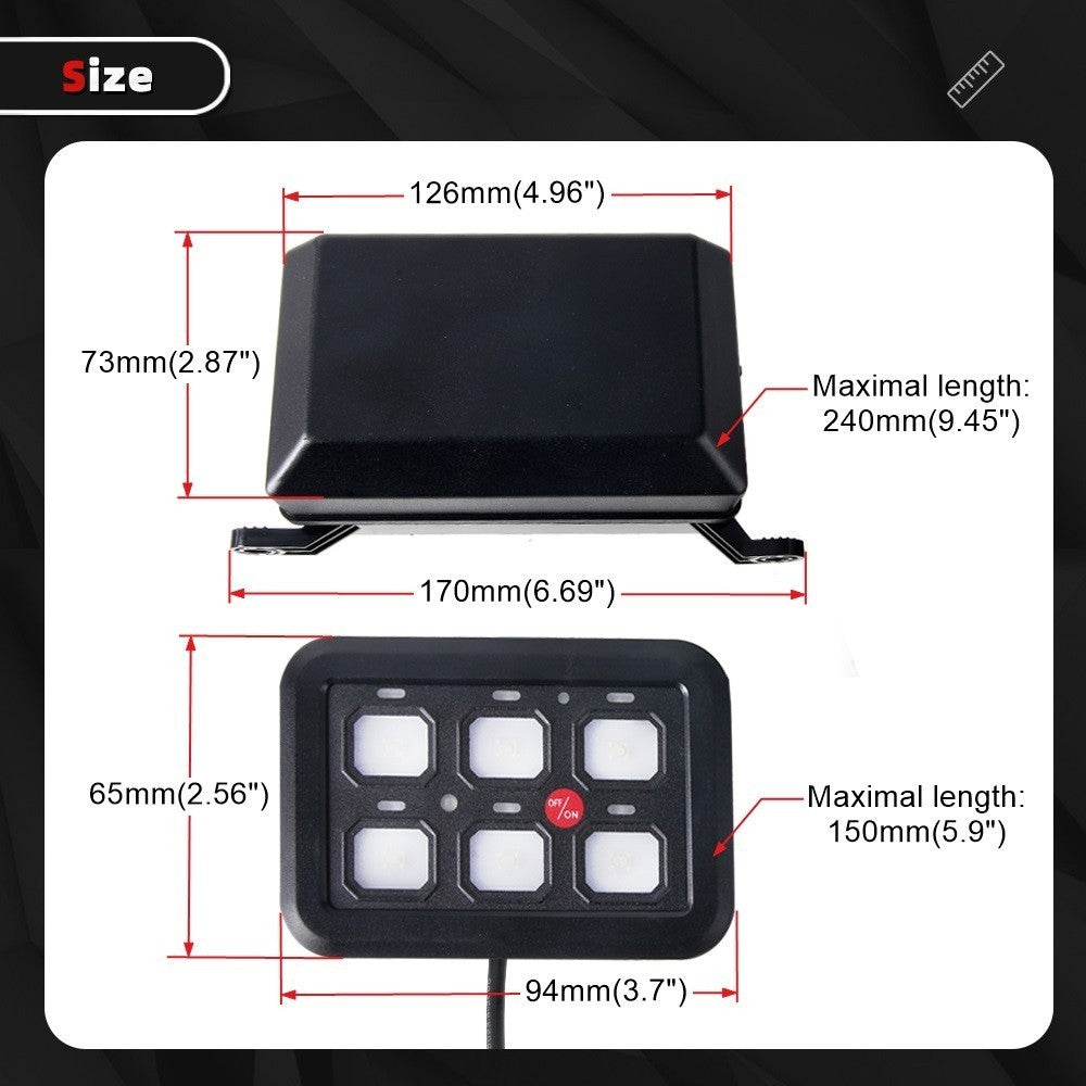 6 Gang 12V On/Off Switch Panel Toggle 7 Color LED Light Circuit Relay System Kit