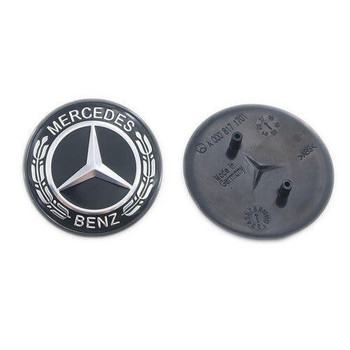for Mercedes Black 2-pin Hood Emblem Laurel Wreath Logo GLC GLE GLS GL G ML GLK