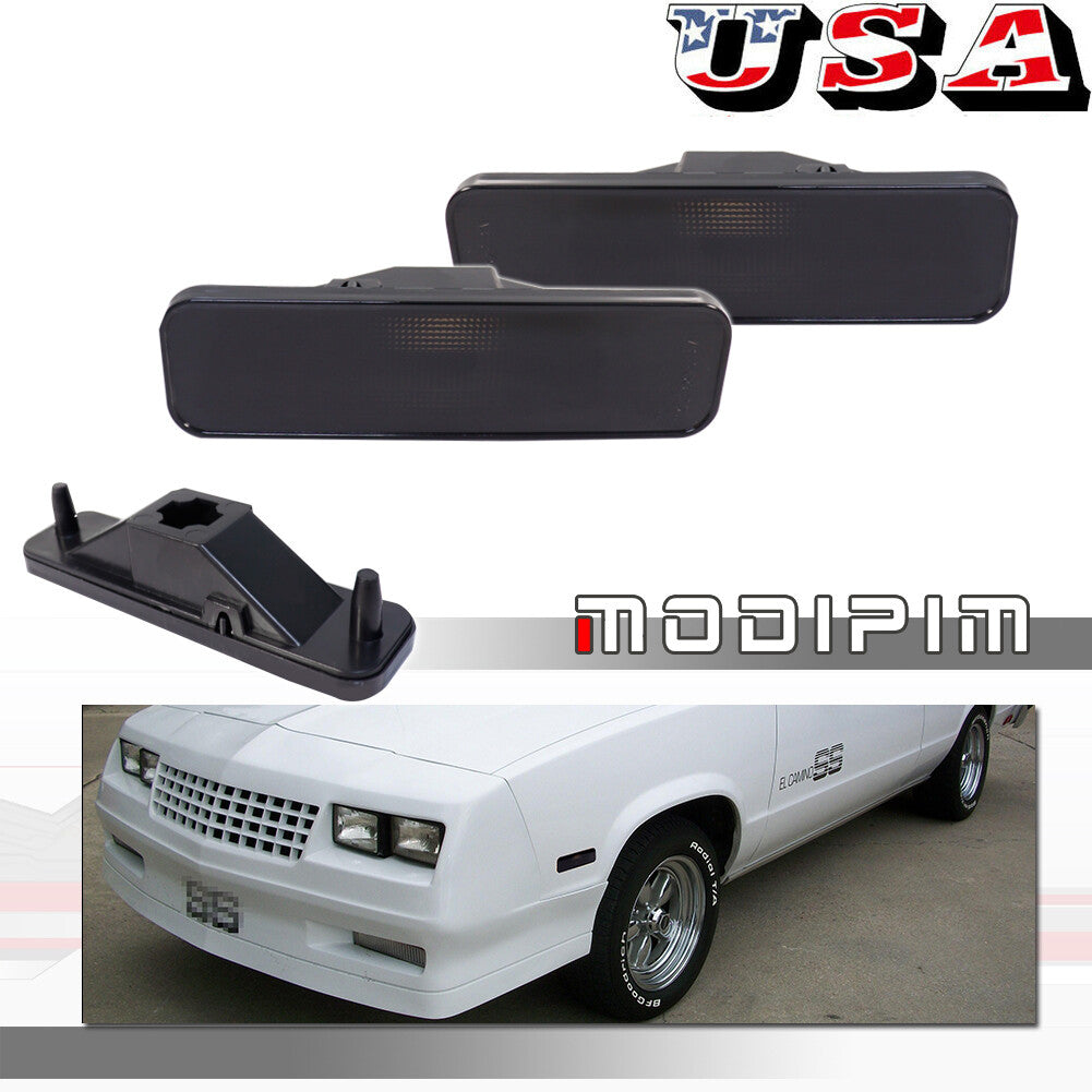 For 82 - 87 El Camino & Caballero Smoke Bumper Side Marker Light Housing 2 Piece Set - v
