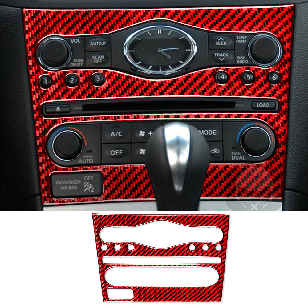 Red Carbon Fiber Console CD AC Swtich Panel Cover for Infiniti G37 Sedan 2007-13