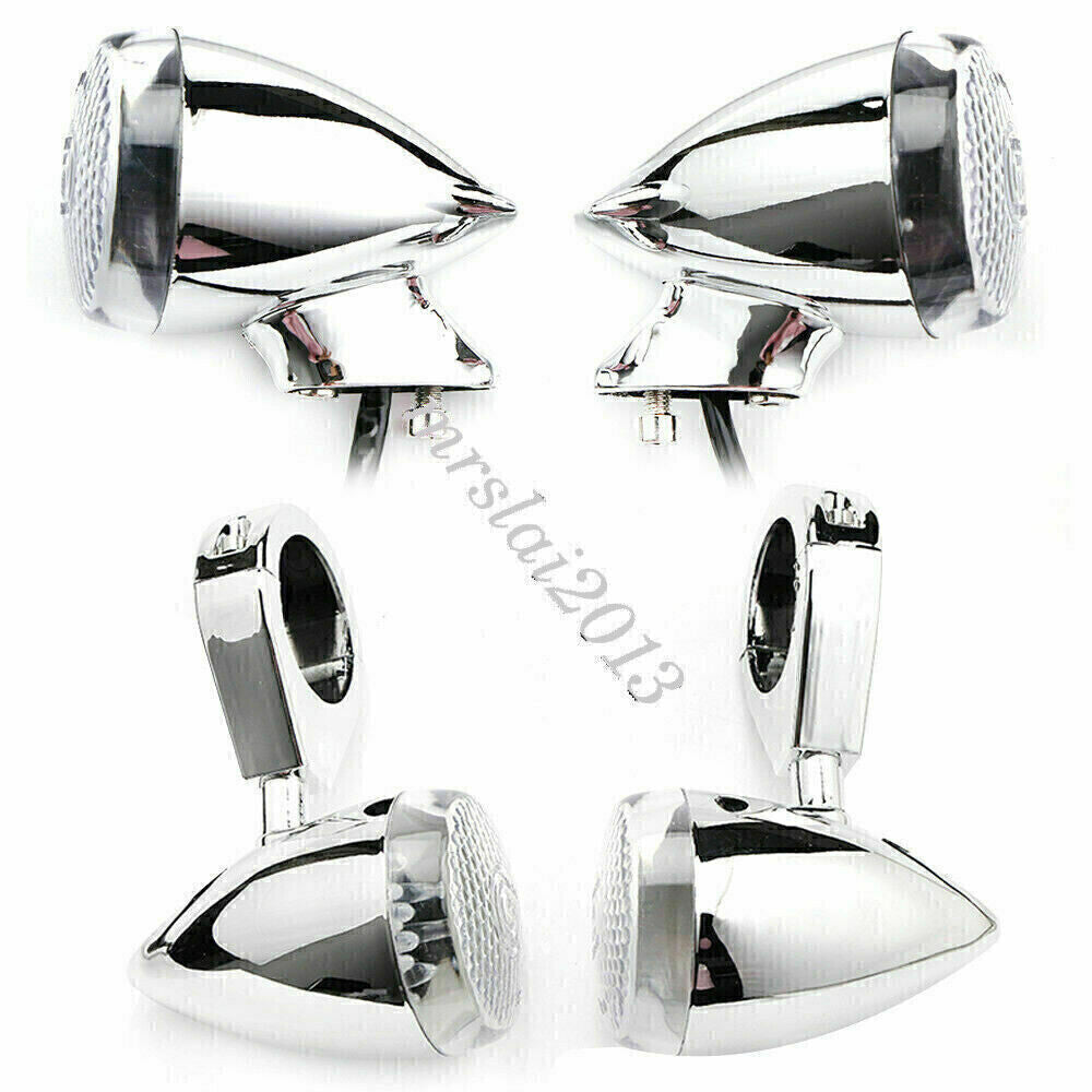 4x Motorcycle Fork Clamp Front Rear Chrome LED Turn Signal Light 39mm for Harley Q