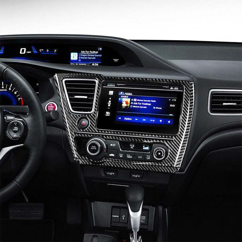 Real Carbon Fiber Car Navigation Panel Cover Trim for Honda for Civic 9th 2013-2015