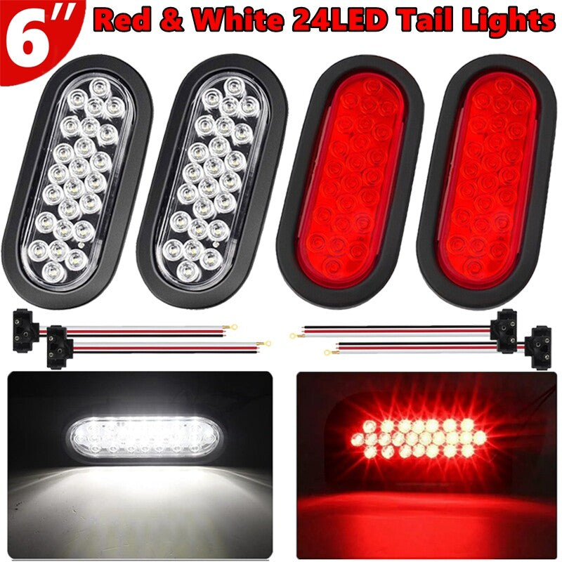 Red White 6 Inch Oval 24 LED Tail Light Truck Trailer Spare Reverse Light With Grommet - v