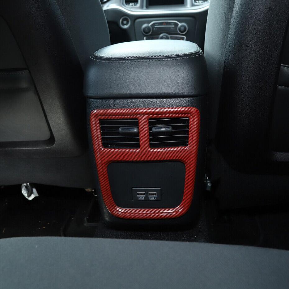 For 11-2023 for Dodge Charger Red Carbon Fiber Rear A/C Vent Outlet Panel Cover Trim v
