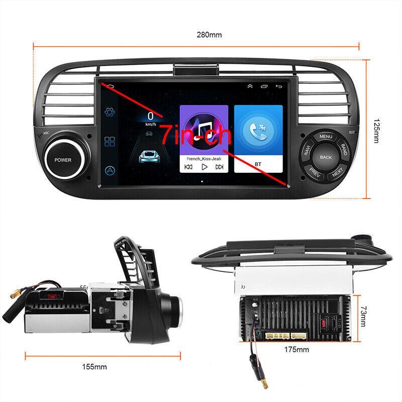 7-inch Bluetooth Android 10.0 Car Stereo Radio with WIFI and GPS, suitable for Fiat 500. (07-15) n