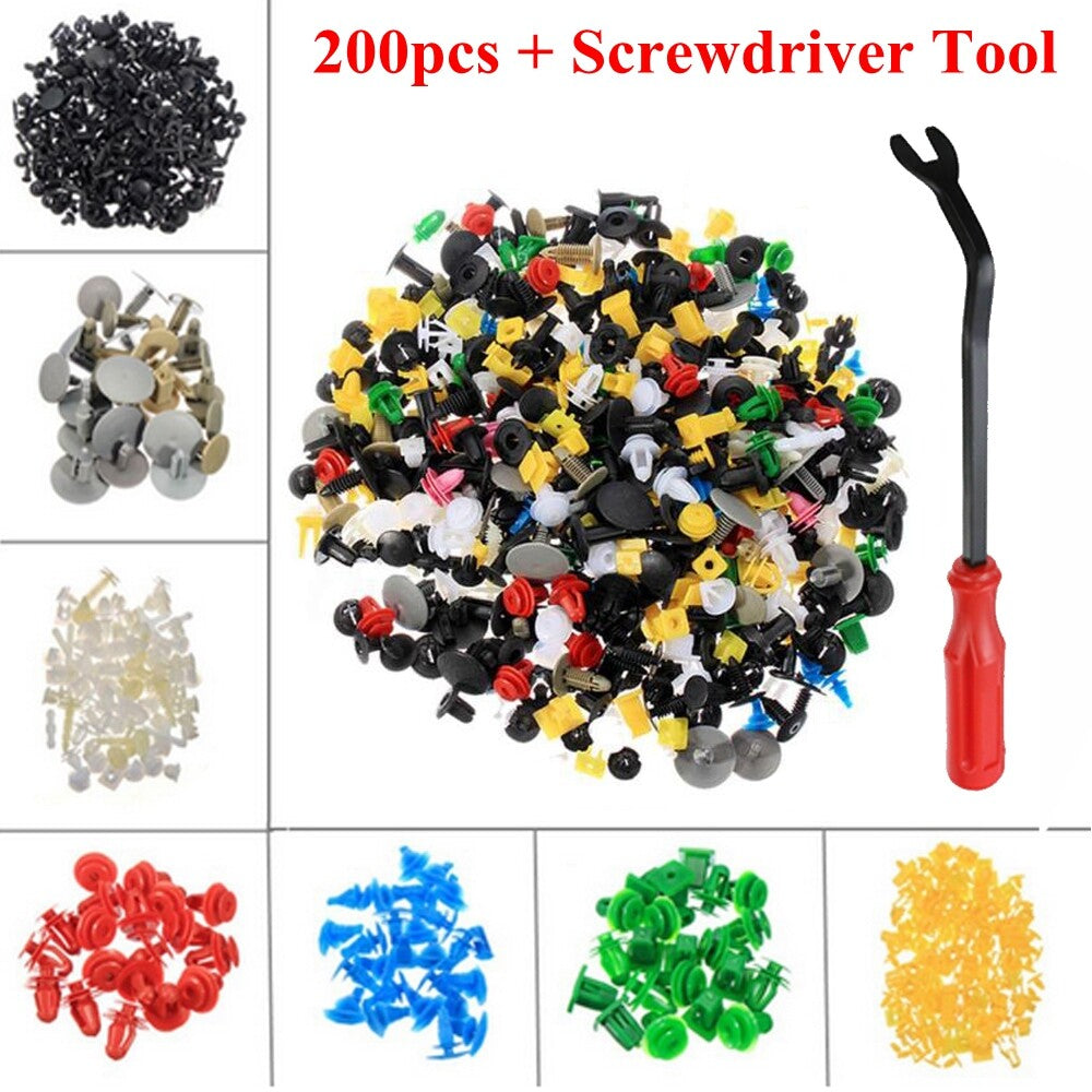 200Pcs Auto Car Body Plastic Push Pin Rivet Fasteners Trim Panel Moulding Clip