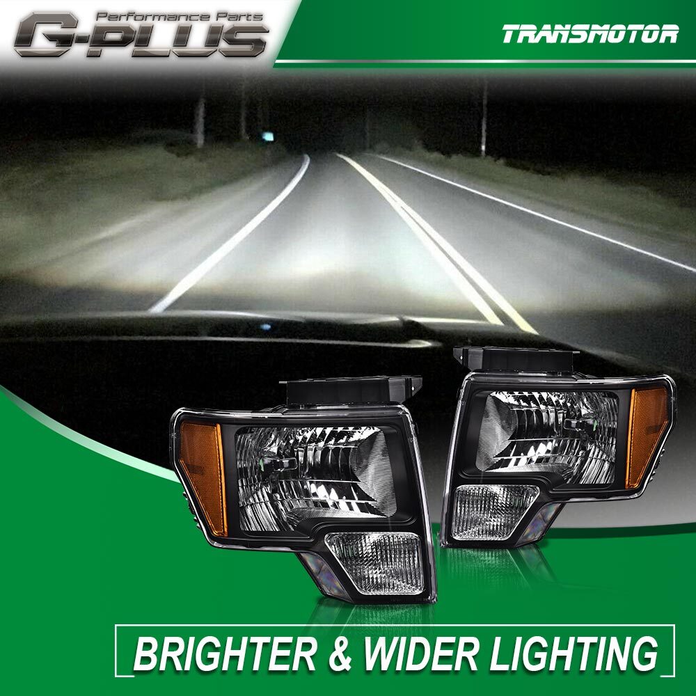 Pair Fits 2009 - 2014 for F150 Black Factory Style Lens Headlights Left + Right - v