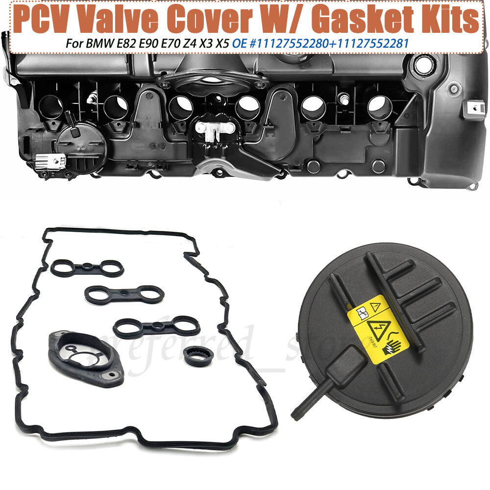 PCV valve cover kit with gasket for N51/N52 engines, suitable for E82, E90, Z4, X5, 128i, 328i. v