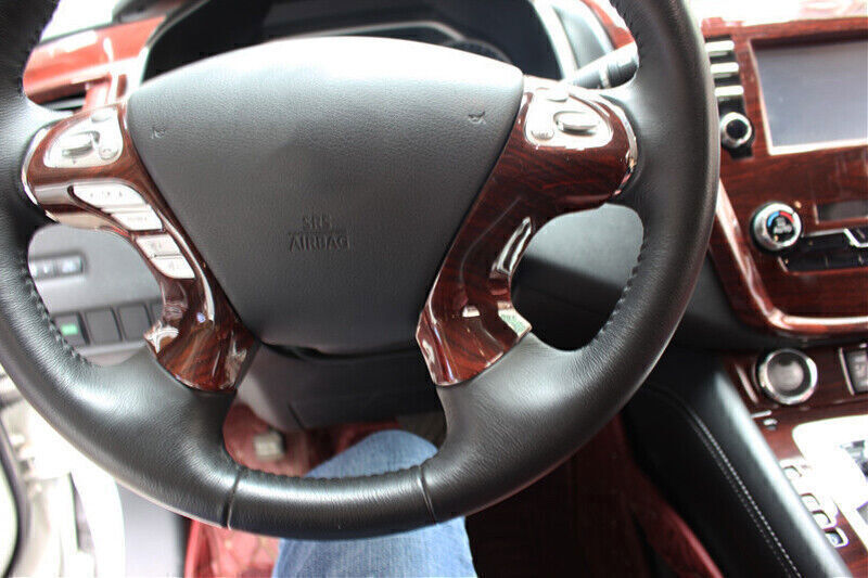Steering Wheel Button Frame Trim 2X for Nissan Murano 2015-2018 Red Wood Grain