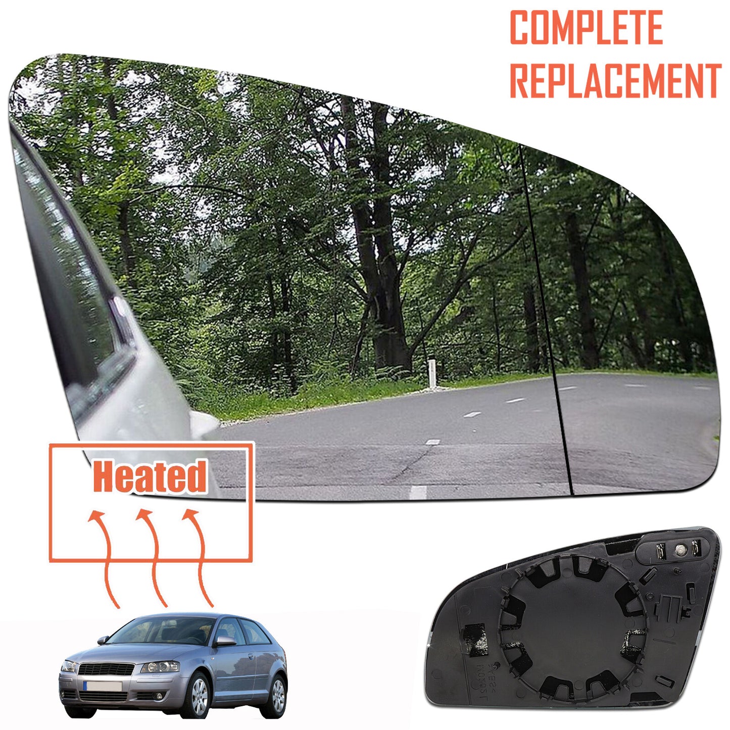 for Audi A3 8P for A4 for A6 03-08 Right Side Wing Mirror Glass Heated Aspherical Clear Q