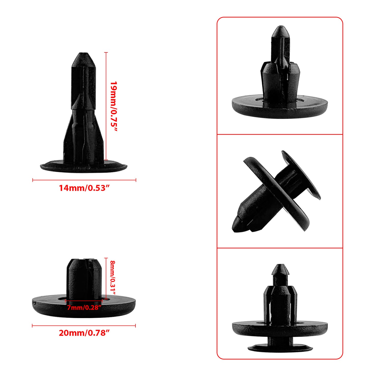 NEW 100X 7mm Bumper Clips Auto Car Hole Plastic Rivets Fastener Fender Push Pin