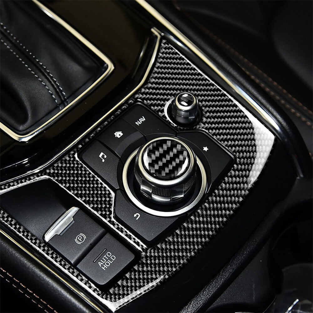 Carbon Fiber Multimedia Switch Button Ring Cover for Mazda 3 6 CX-5 CX-9 2017-18