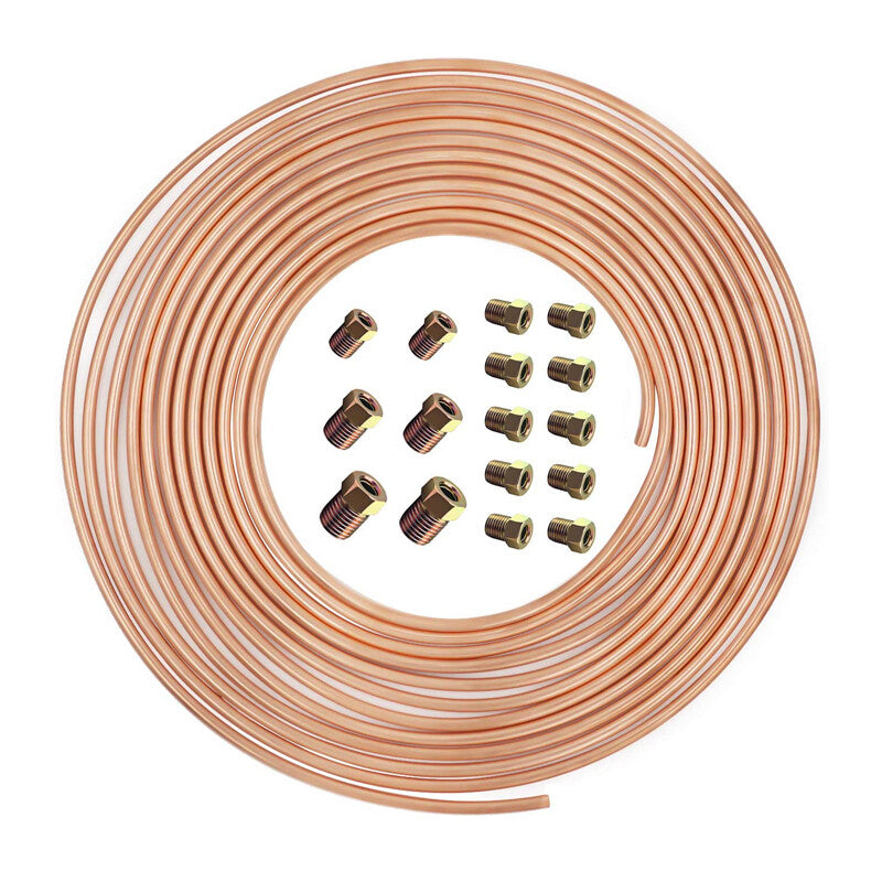 25-foot coiled 3/16-inch copper-nickel brake tube kit + 16-piece nut accessory set - n