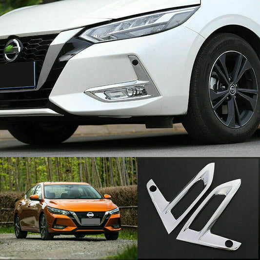 Chrome Front Bumper Fog Light Lamp Cover Trim for Nissan Sylphy Sentra 2020-2022