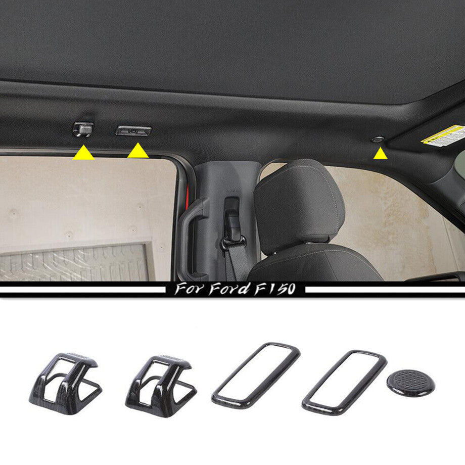 For 2021-2023 F150 Black Wood Grain Rear Reading Light&Roof Hook Cover Trim v