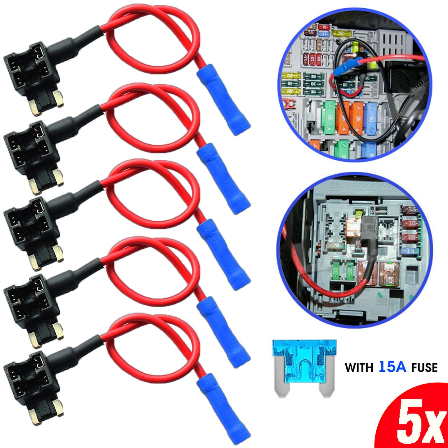 5pcs 15A car fuses power thief plug fuse distributor power tap Q
