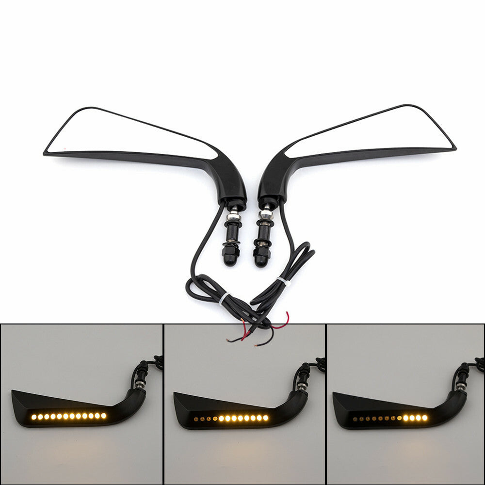 Sickle Rearview Side Mirror W/ LED Flowing Water Turn Signal Light for Harley Q