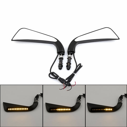 Sickle Rearview Side Mirror W/ LED Flowing Water Turn Signal Light for Harley Q