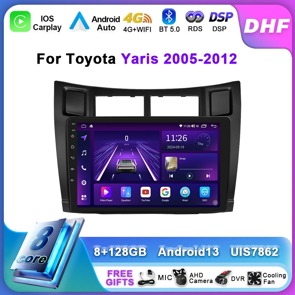 for Toyota Yaris 2005-2012 Stereo CarPlay Car Radio Multimedia Player Screen GPS