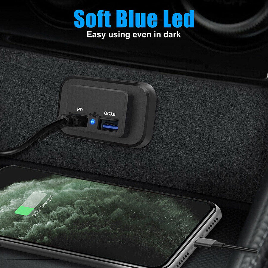 Car Phone Fast for Charger Socket PD TQC3.0 Type -C 2 USB Power Adapter Accessories