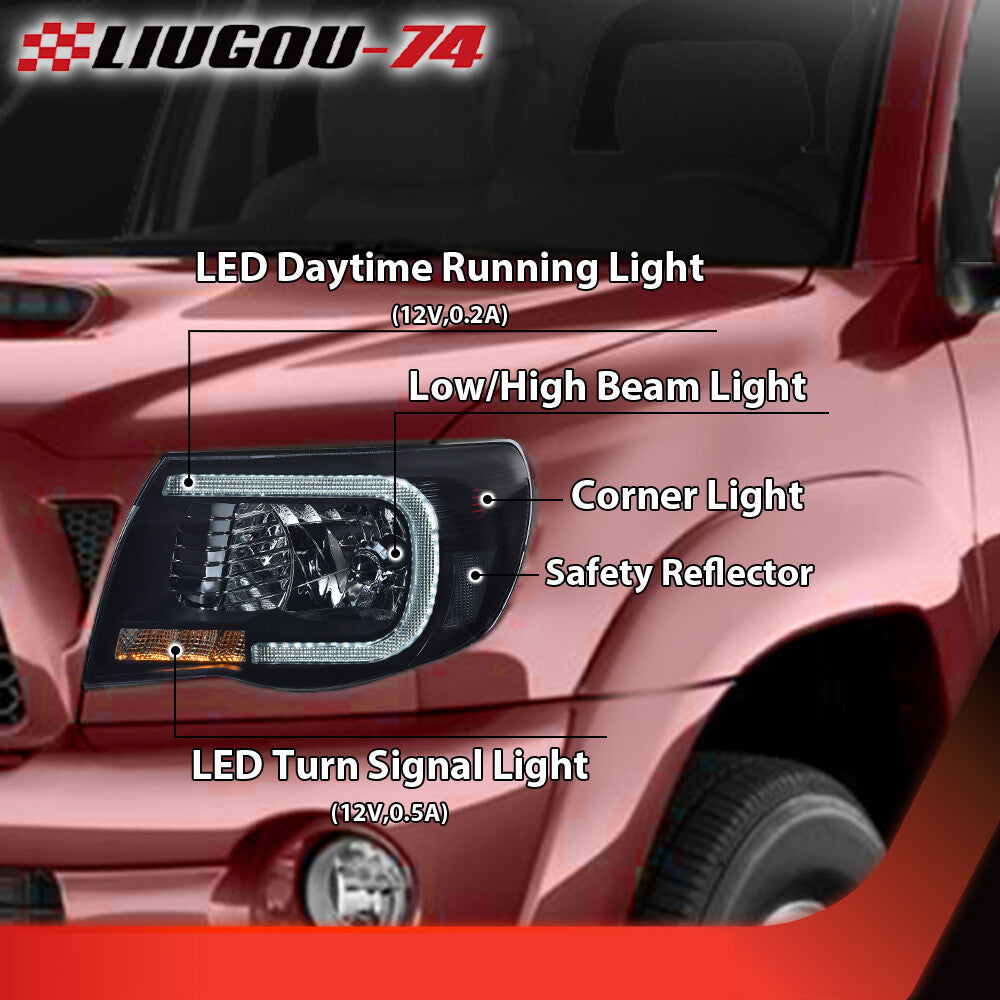 Suitable for 2005-2011 Tacoma transparent LED tube headlights black/smoked- v