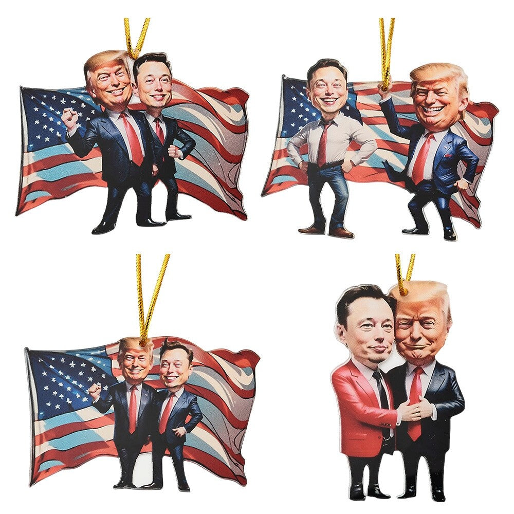 4x TrumpMusk Christmas Ornaments for Christmas Tree, Car Rear Mirror Hanging