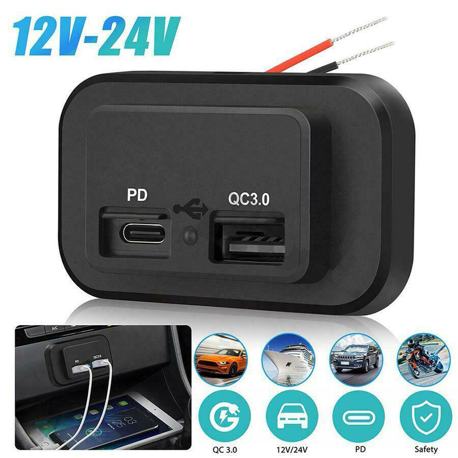 12V PD QC3.0 USB Car RV Fast Charger Adapter Outlet Universal LED Q