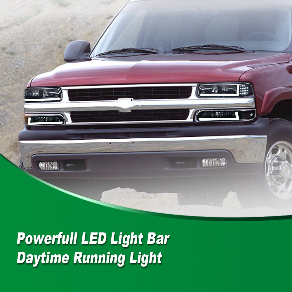 LED DRL Headlight Bar and Bumper Light Fits 99-02 for Silverado 00-06 Tahoe - v
