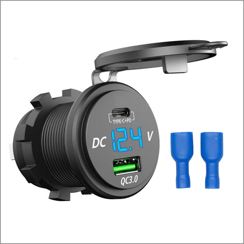 45W QC3.0+PD Dual USB Car Fast Charger Power Outlet w/LED Voltmeter Car v