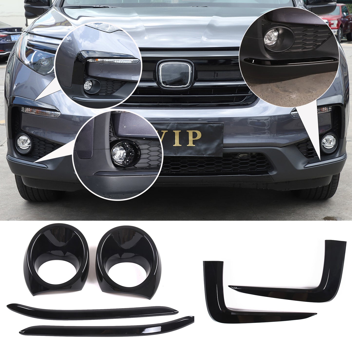 Gloss black front bumper fog light trim for Honda Pilot 2019 - 2022 n