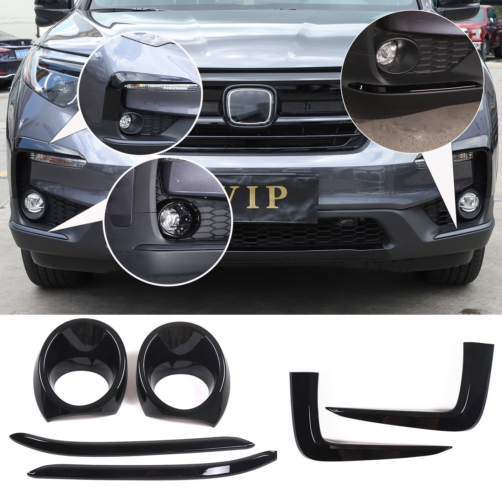 Gloss black front bumper fog light trim for Honda Pilot 2019 - 2022 n