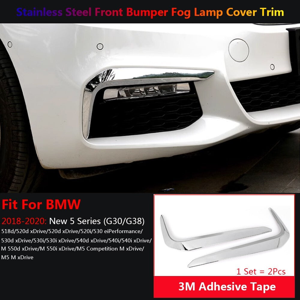 Stainless for BMW 5 G30 Exterior Car Front Fog Light Lamp Molding Trim 2018-2020