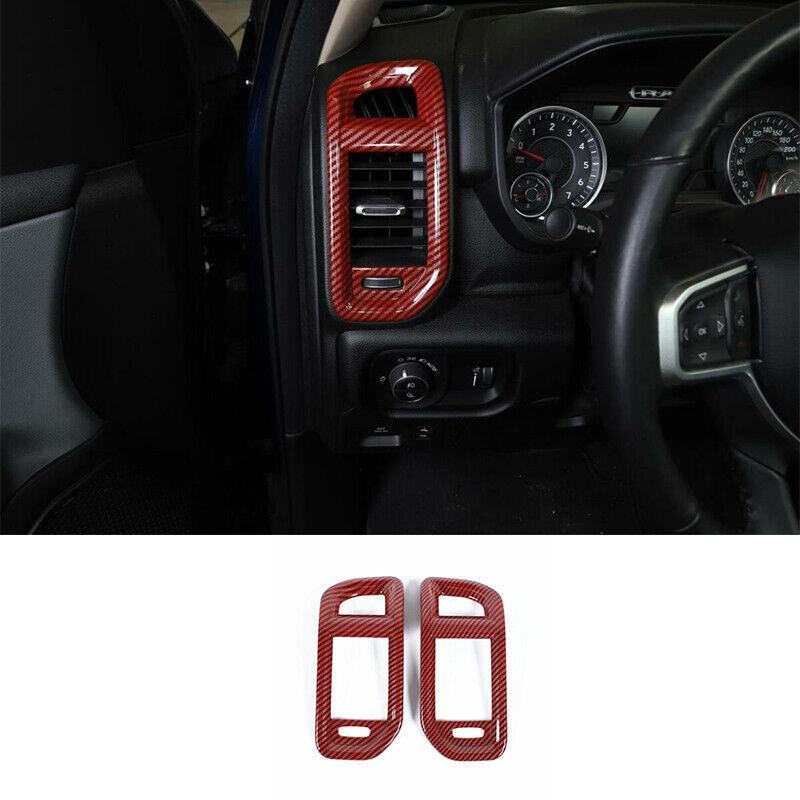 Car for Dodge for Ram 2500 19-21 Red Carbon Interior Side Air Vent Outlet Cover Trim