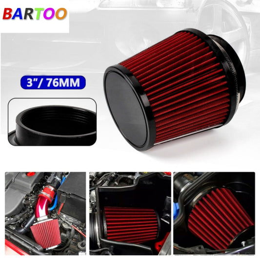 Red 3 76mm Performance High Flow Cold Air Intake Cone Replacement Dry Filter Q