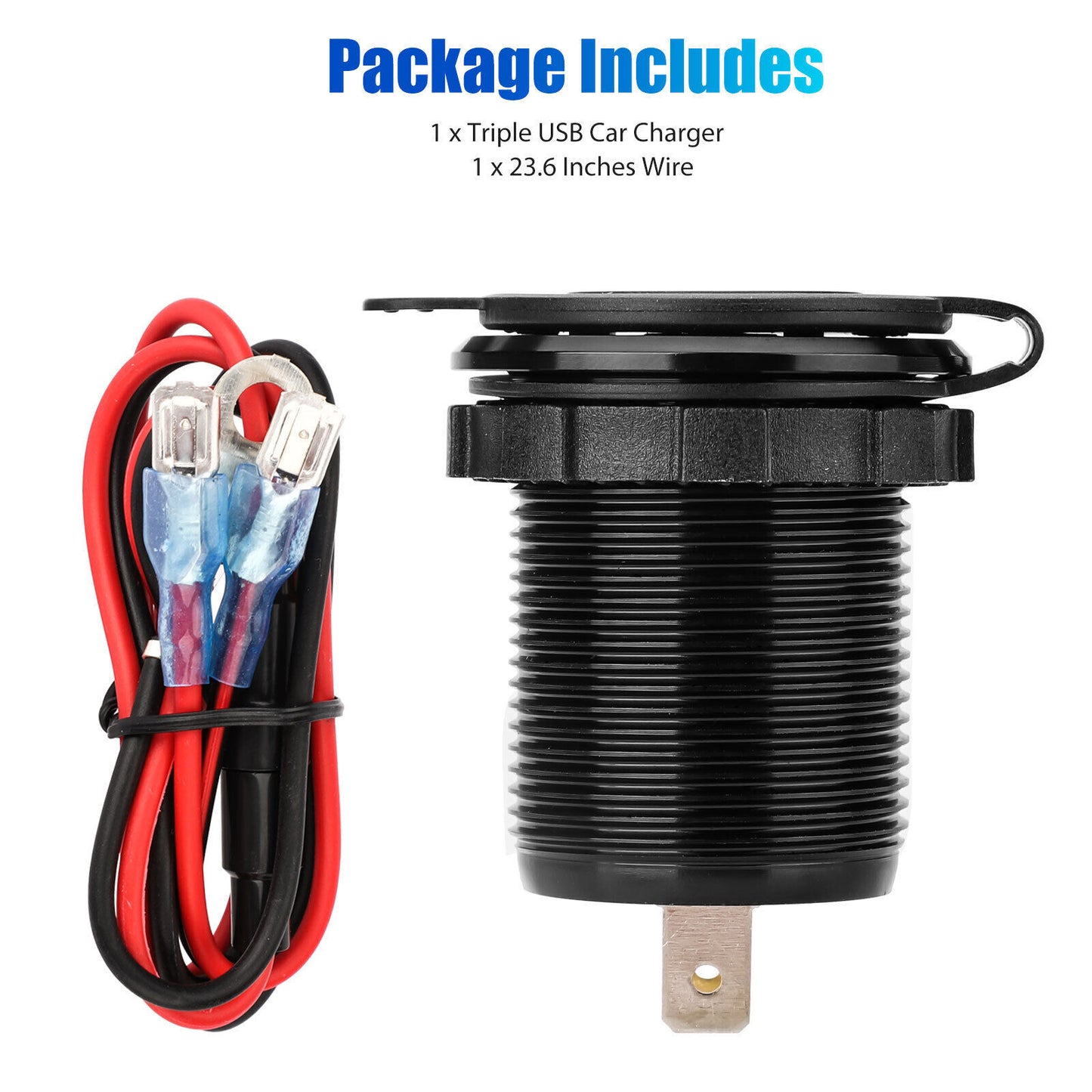 Triple USB Car Charger Adapter LED Socket 60W Dual QC3.0  PD USB Power Outlet