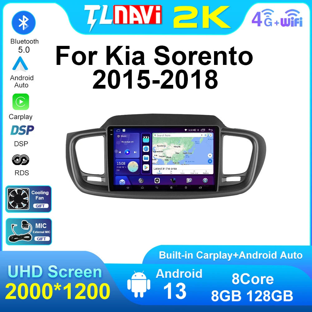 for Kia for Sorento 2015-2018 Android CarPlay Head Unit Screen Stereo Car Radio GPS