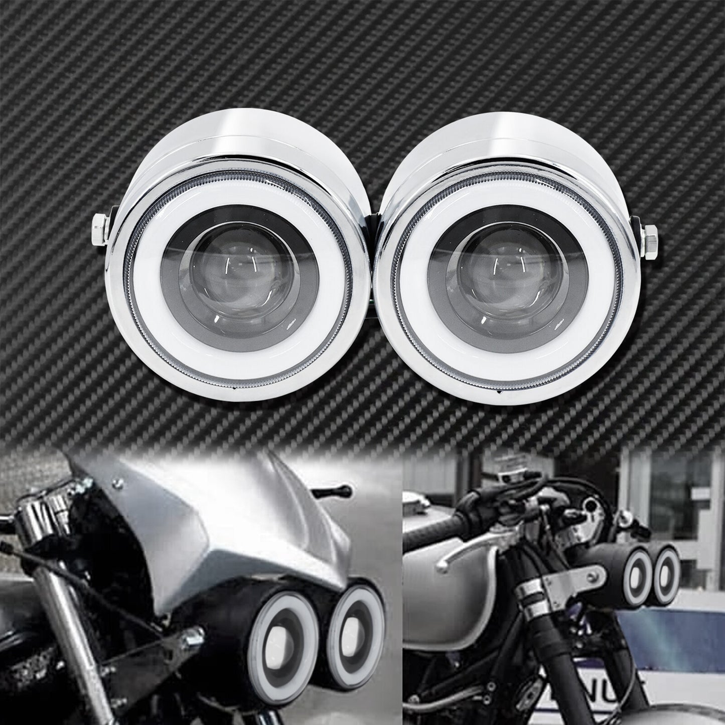 Universal Motorcycle Chrome Dual Twin Headlight W/Bracket Fit for Harley Softail Q