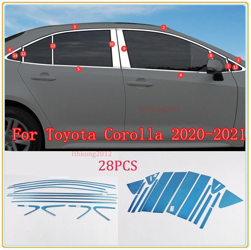 for Toyota for Corolla 2019-23 Chrome Steel WindowCenter column Cover Trim Kit 28x