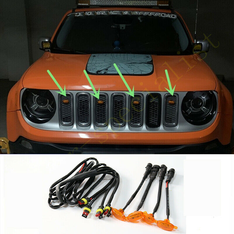 for Jeep Renegade 2015-2021 Car Front Grille LED Light Style Grill Trim Q