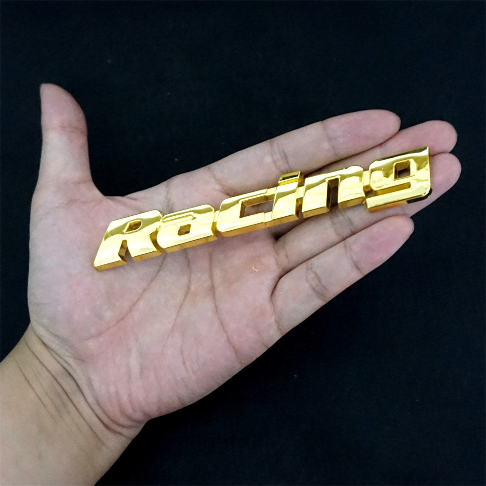 Golden Chrome Racing Metal Front Grille Emblem + Sticker Badge Decal Turbo Motor Q