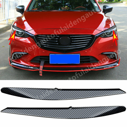 for Mazda 6 Atenza 17-2018 Carbon Fiber Look Headlight Lamp Eyelids Cover Trim