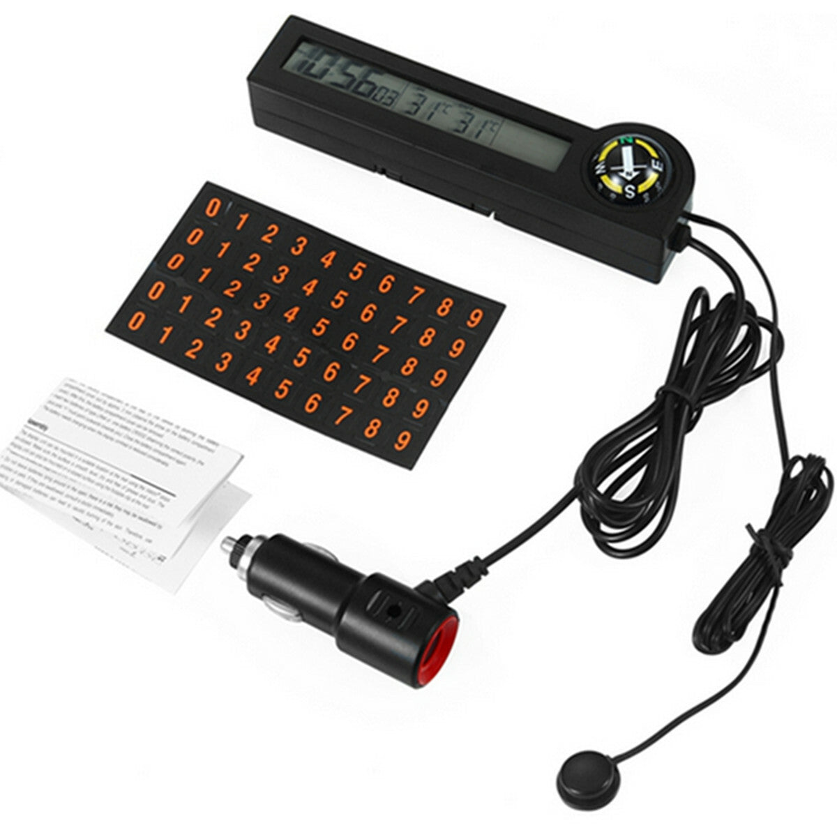 Car Indoor Outdoor Temp Thermometer LED Digital Compass Clock Voltmeter 12 Volt