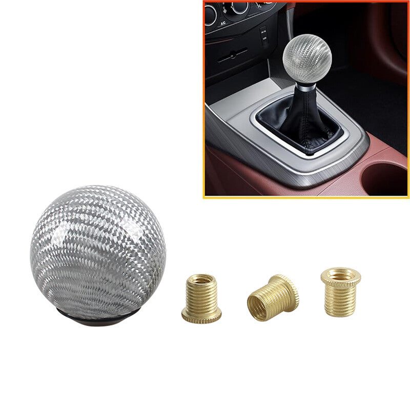 Carbon Fiber Shift Knob Gear Shifter Knob W/3 Adapters Round Ball Shifter Silver Q